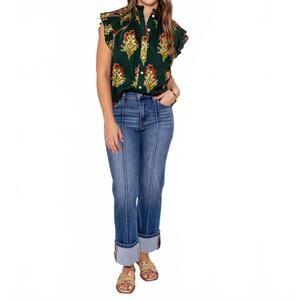 NEW THML floral grove flutter top in green